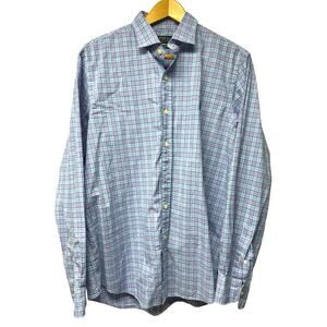 Polo Ralph Lauren Mens Size Large Plaid Button Front Shirt Blue Pink Long Sleeve